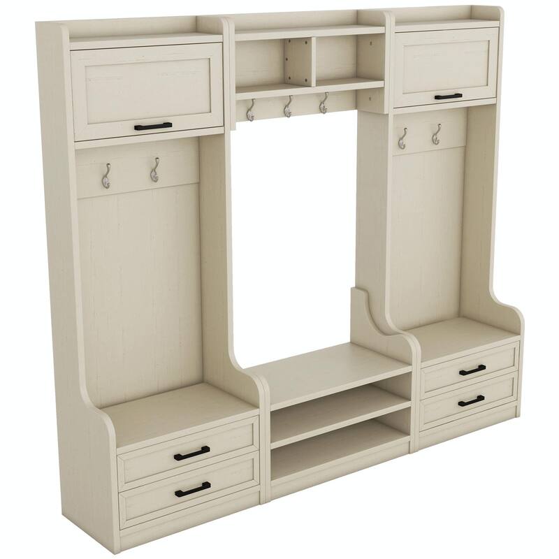 4-in-1 Entryway Hall Tree with Storage, 7 Hooks & Drawers, Beige