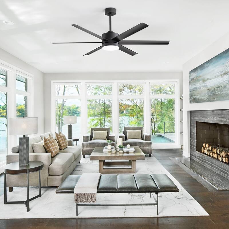 52"/ 65"/72" Black LED Ceiling Fan with Light Kit and Remote(5/8 Blade)