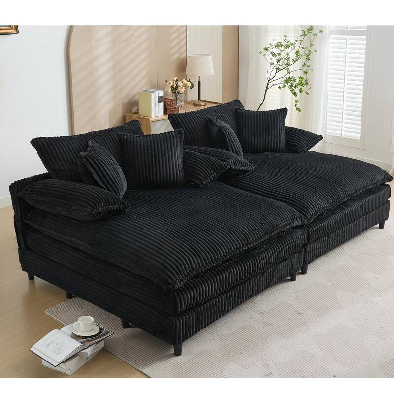 Oversized Corduroy Chaise Lounge Chair, Adjustable 4-Gear Reclining Sleeper Sofa Bed, Living Room Deep Seat Leisure Sofa Chair