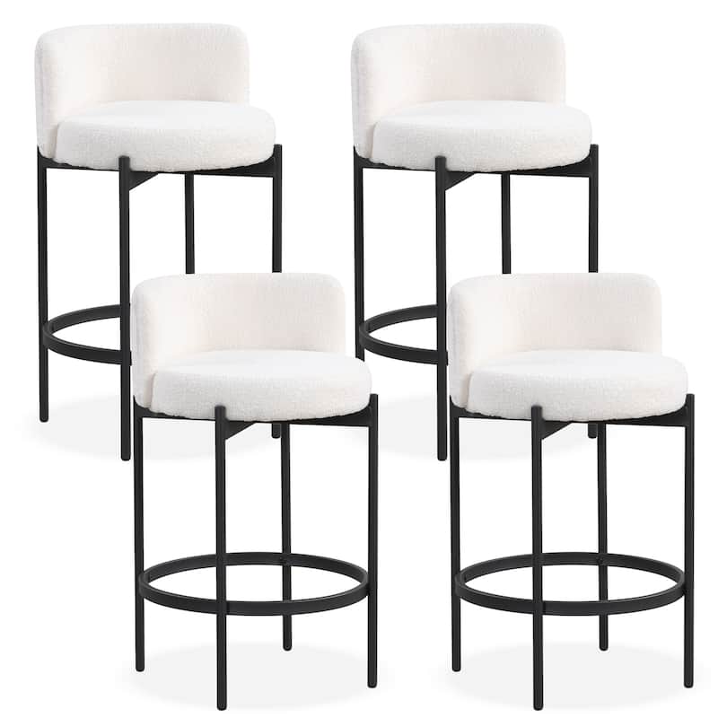 24 Inch Modern Sherpa Fabric Bar Stools with Thick Cushion Seat and Metal Frame for Kitchen Island - 18.5" x 17.5" x 30.5" - Set of 4