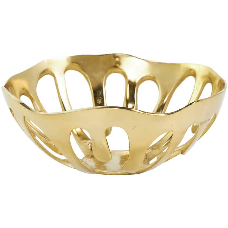 Aluminum Metal Drip Decorative Bowl with Open Frame Design - Set of 2 Gold, Silver or Black - Roche River Decor