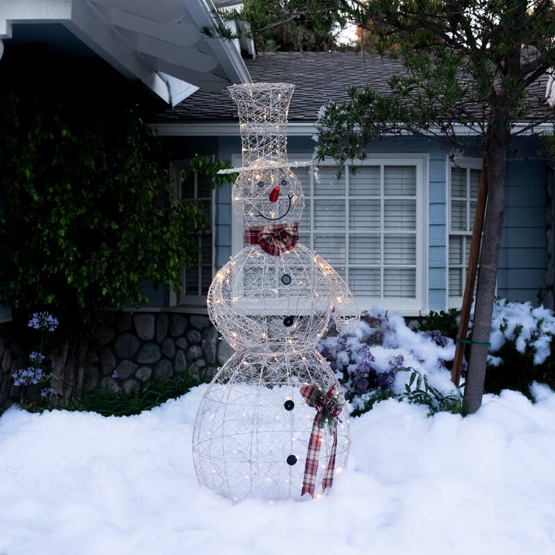 Alpine Corporation Gold Wire Holiday Décor Snowman with Warm White LED Lights
