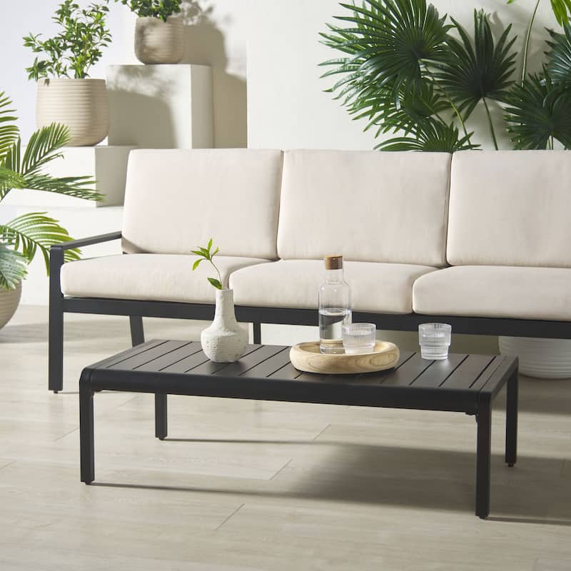 SAFAVIEH Couture Outdoor Patio Furniture Guam Aluminum Coffee Table - 43"W x 22"D x 13"H