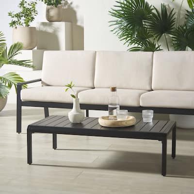 SAFAVIEH Couture Outdoor Patio Furniture Guam Aluminum Coffee Table - 43"W x 22"D x 13"H