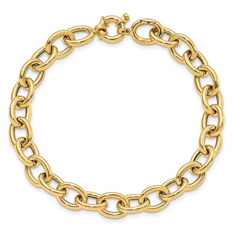 Curata 8mm 14k Yellow Gold Polished Cable Oval Link Bracelet 7.5 Inch
