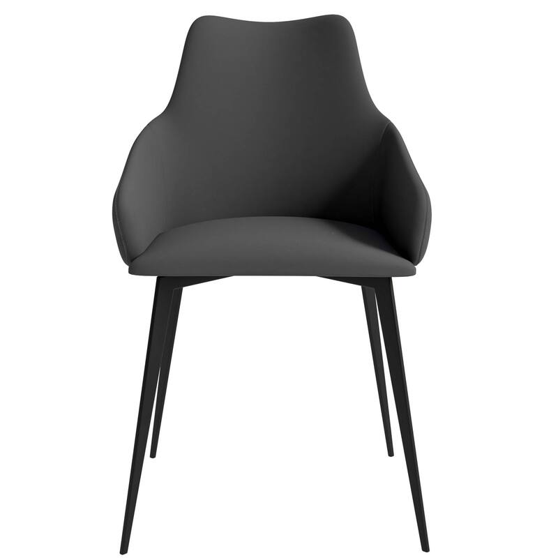 Sonnet Dining Chair with Upholstered Seat and Arms in Black Metal by LeisureMod