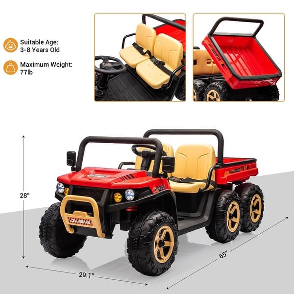 dimension image slide 4 of 6, 24v Ride On Dump Truck Utv for Kids to Drive, 2 Seater Kids Utv Ride On Truck w/Parent Remote Control