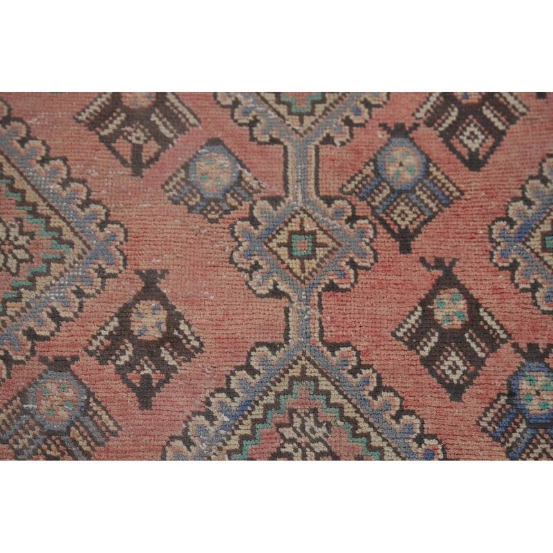 Pink Geometric Joshaghan Vintage Persian Rug Hand-Knotted Wool Carpet - 6'2" x 9'9"