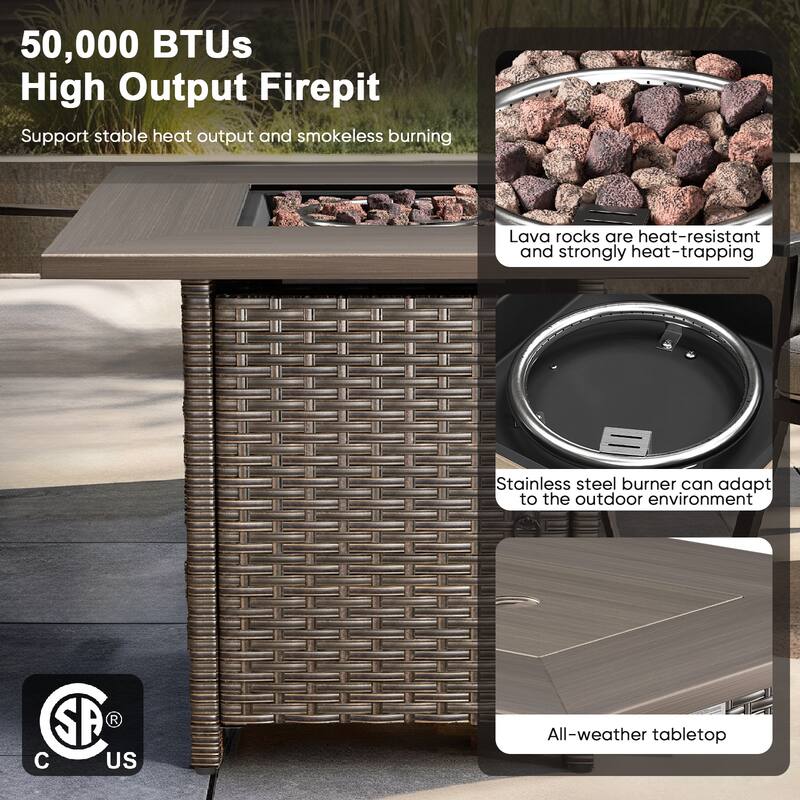 Meyreso 5-Piece Outdoor Patio Wicker Fire Pit 4 person Conversation Set with 5-Inch Thick Cushions