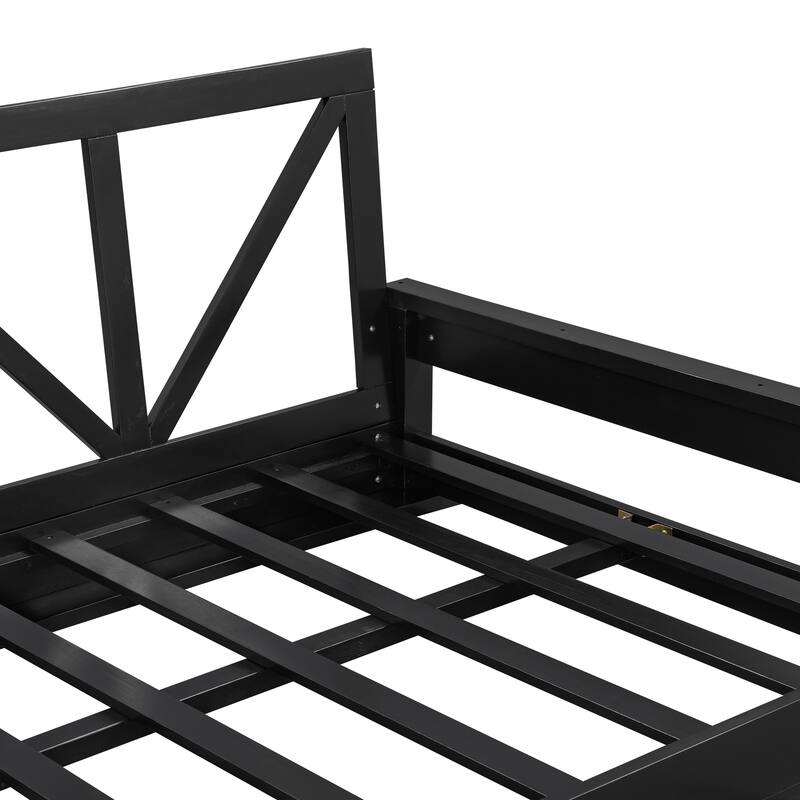 Roomfitters Acacia Wood Patio Swing Bed, Modern Porch Swing Hanging Bed Frame with 16.4Ft Hemp Ropes for Garden