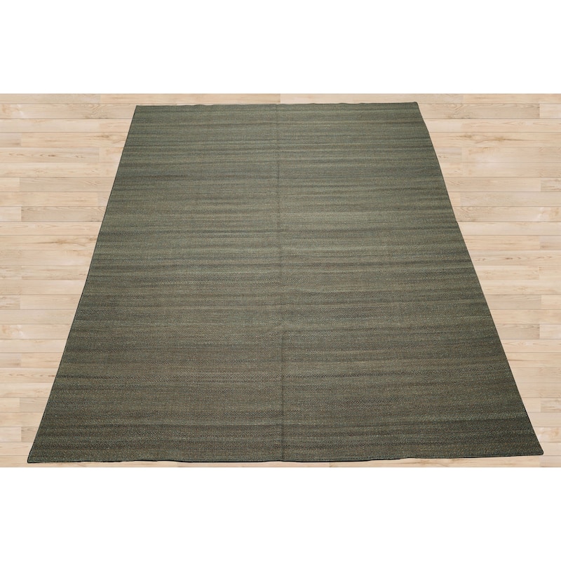 8x10 Hand Woven Flatweave Wool Teal Boho Modern & Contemporary Kilim Rug - 8' x 10'