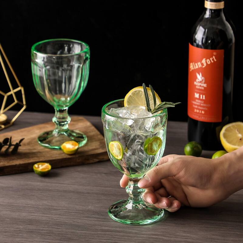 Vintage Embossed Glass Goblet (10.2 oz. set of 6) - 3.94"D x 5.51"H