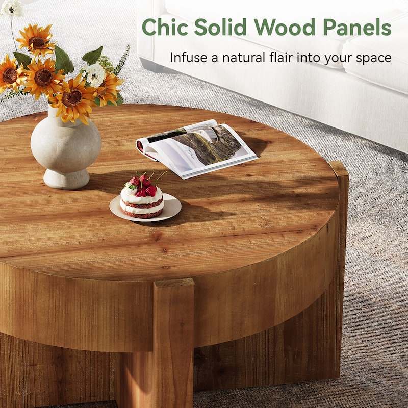 31.5 Inch Round Wood Coffee Table for Living Room - 31.5" D x 31.5" W x 18.5" H