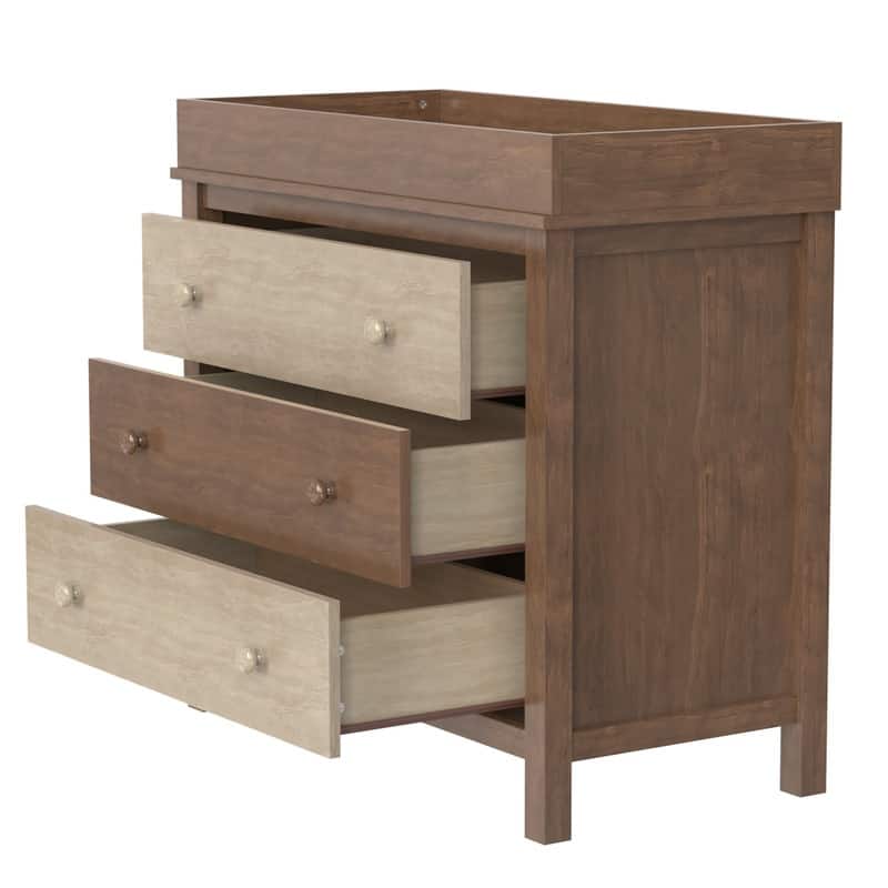 Contemporary Style 3Drawer Dresser, Solid Wood Storage