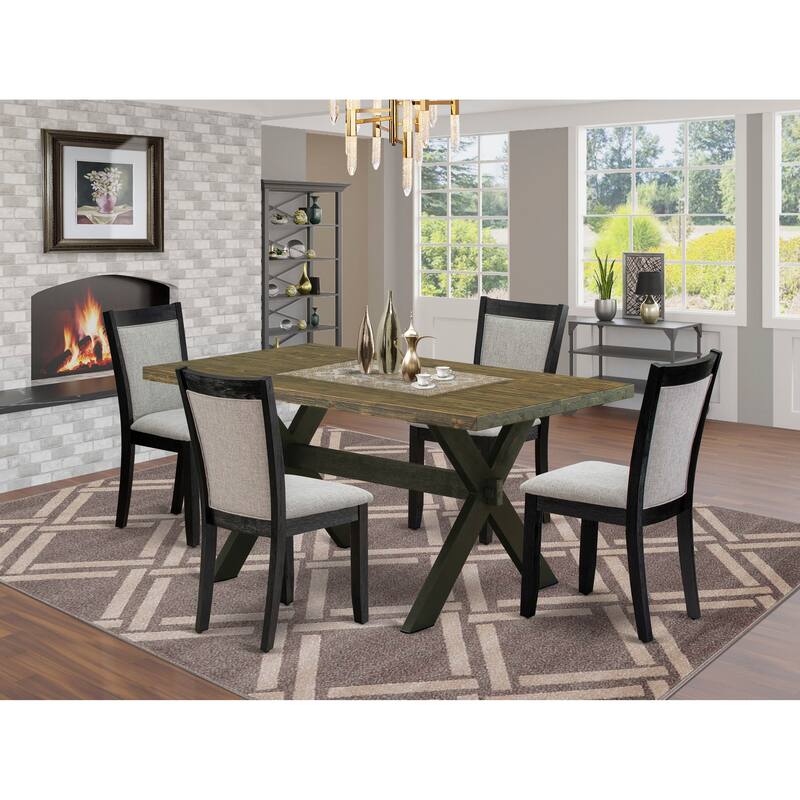 East West Furniture Kitchen Table Set- a Dining Table & Shitake Linen Fabric Parsons Chairs, Wire Brushed Black.(Pieces Options)