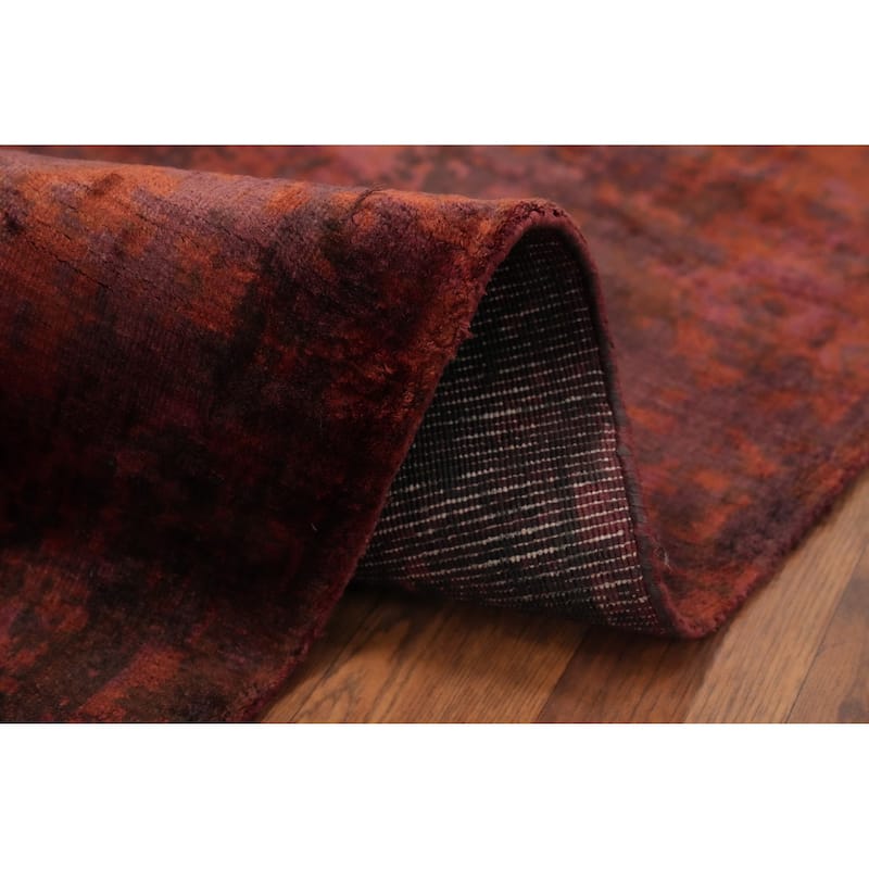 Hand Knotted Oriental Viscose Silk Carpet Modern Abstract Oranges & Rust Abstract Area Rug - 9' 7'' X 6' 8''