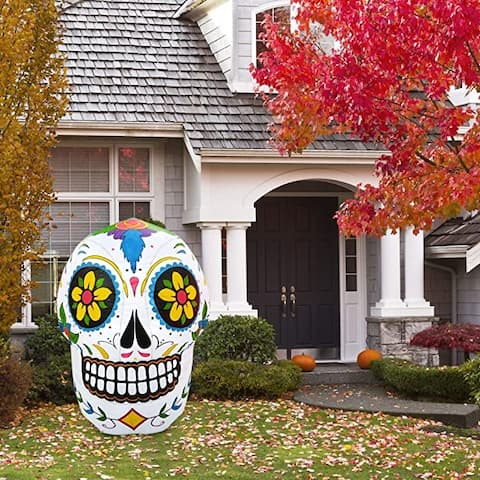 4' Spooky Town Day of The Dead Sugar Skull Inflatable Halloween Yard Art Seasonal Décor - Multi