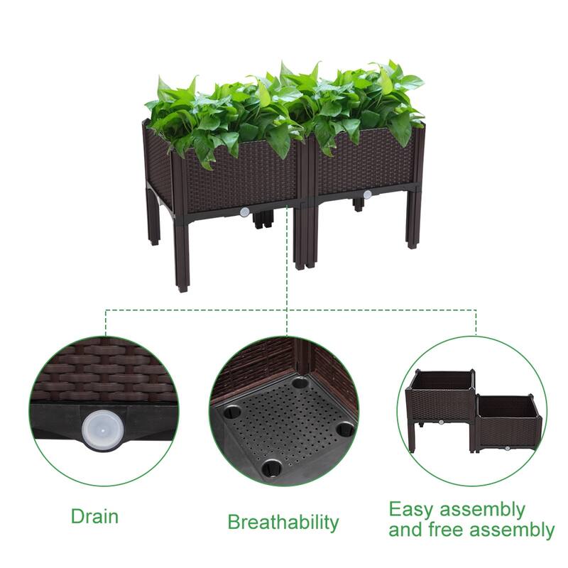 2Pcs Free Splicing Injection Planting Box Raised Garden Beds Brown/White