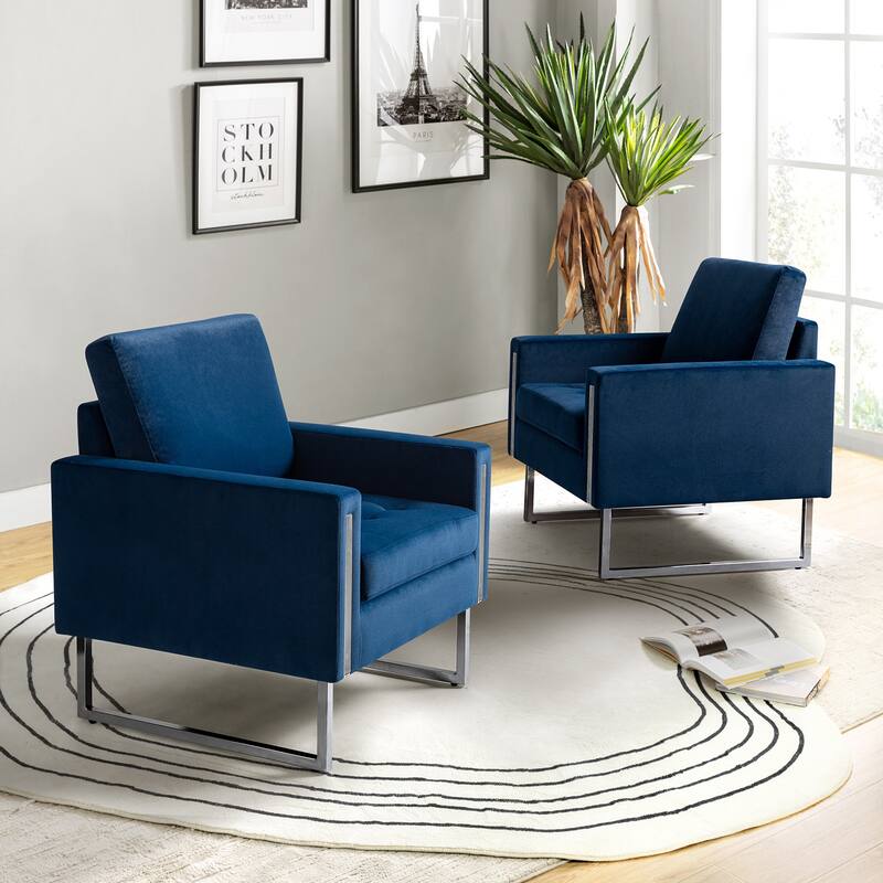 Elastus Modern Velvet Club Chair with Chic Metal Legs Set of 2 by HULALA HOME
