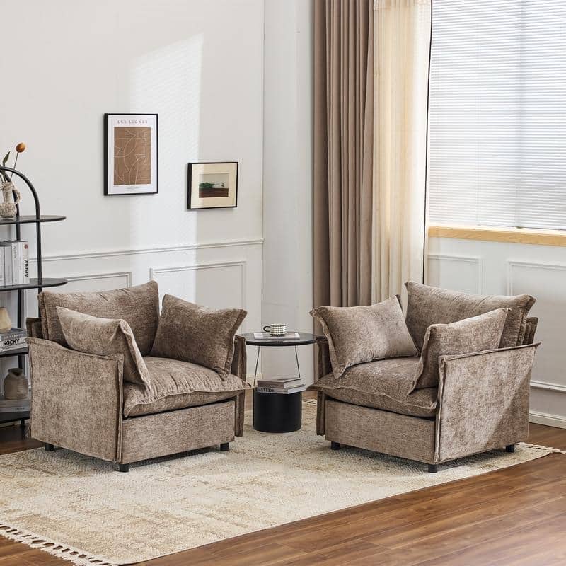 Chenille Upholstered Skirted Arm Chair Accent Chair With Thin Arms For Living Room