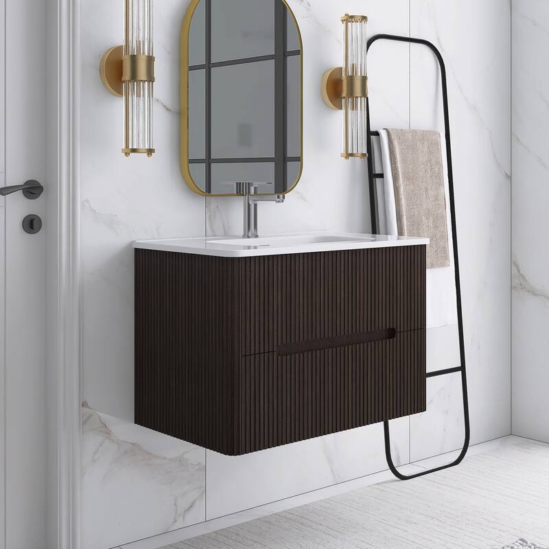 Floating Bathroom Vanity Integrated White Ceramic Sink