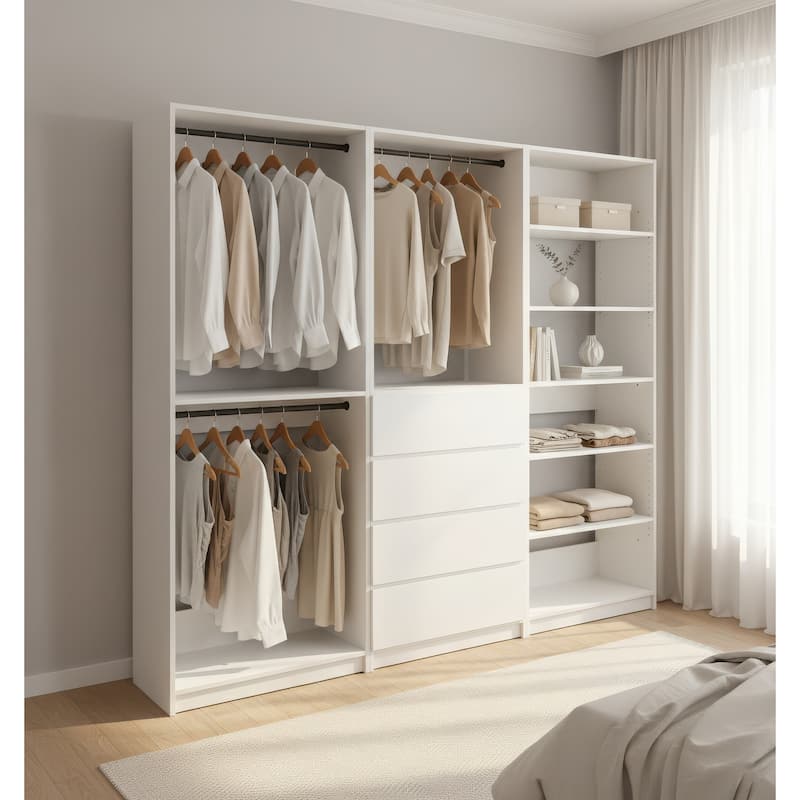 Prosper White Freestanding Walk in Wood Closet System - 94.2"W x 15.7"D x 83" H