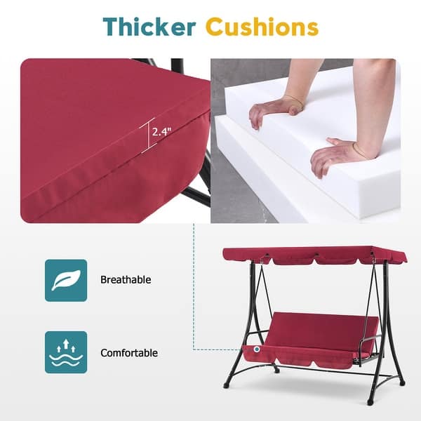 3 Seat Patio Swings with Adjustable Canopy, Reclining Porch