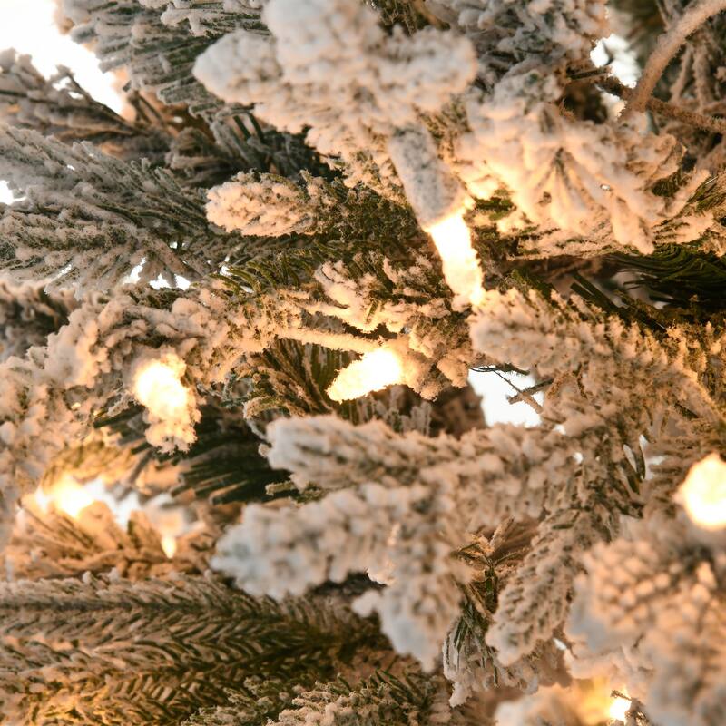 HOMCOM 7.5ft Tall Prelit Artificial Christmas Tree Holiday Décor with 850 Snow Flocked Branches Extra Bulb - 7.37 ft