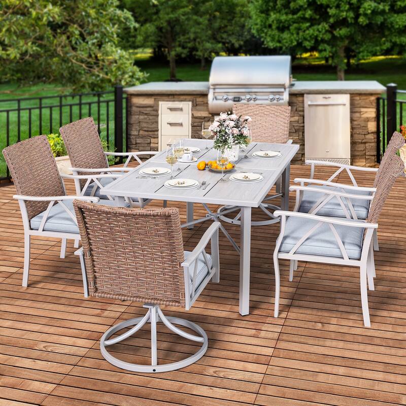 Moasis 7-Piece Gray Patio Dining Set with 2 Rocking Chair - 7Pcs