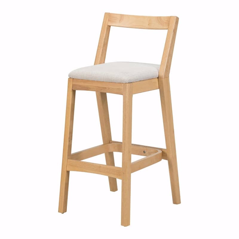 Jasper Indoor Rubberwood Bar Stools with Beige Upholstery and Dark Brown Finish, Set of 2