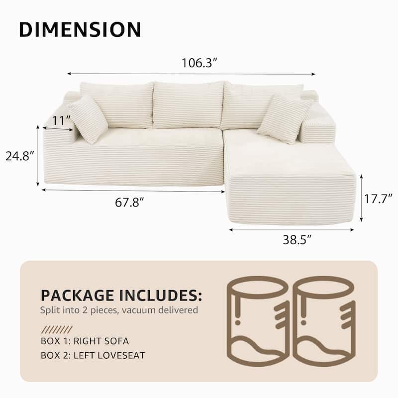 Corduroy L-Shaped Sofa Modular Movable Applicable Living Room Furniture Sets