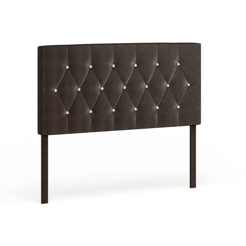 Huntress I Crocodile Glam Faux Leather Button Tufted Headboard by Furniture of America - Brown - Queen