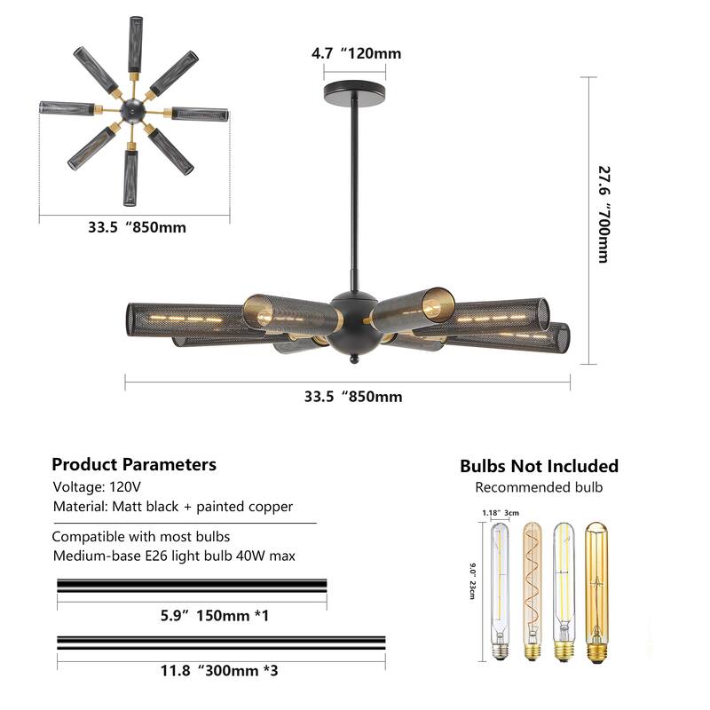 34" Modern Industrial Sputnik Chandelier