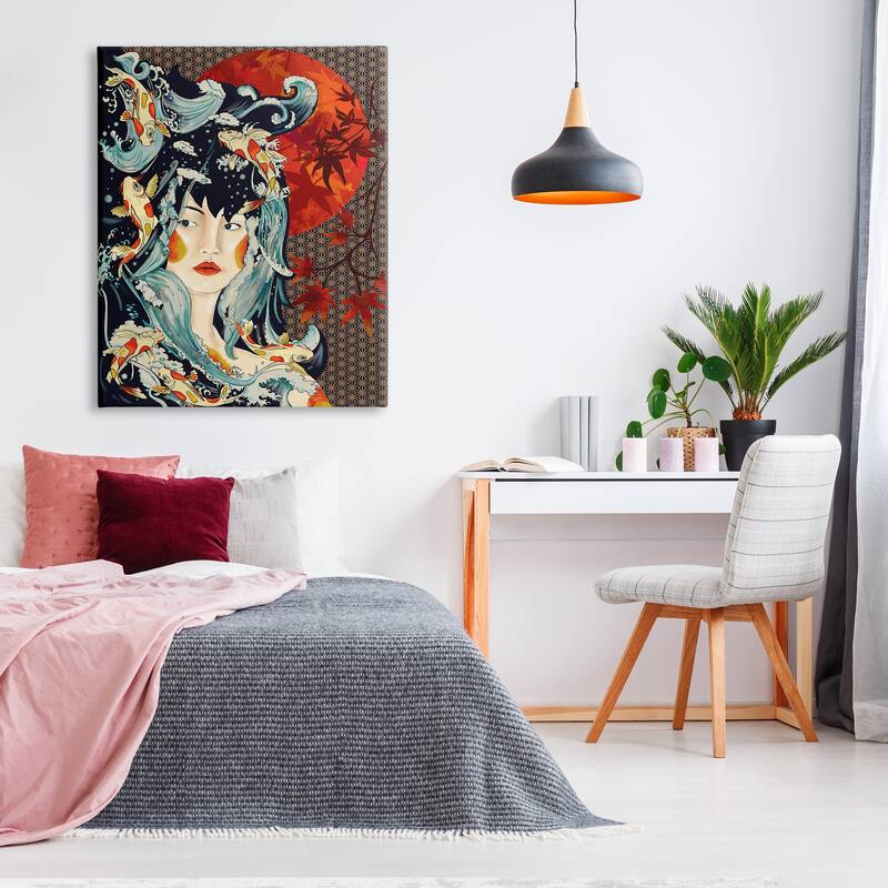 Stupell Regal Female Abstract Portrait Geometric Pattern Koi Fish Canvas Wall Art - Multi-Color