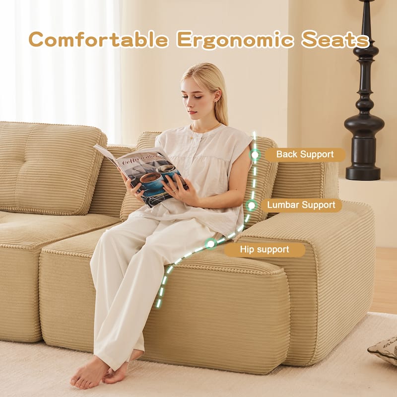 GDFStudio - Corduroy Modern 2-Seater 81.9" Cloud Modular Sectional Couch with Ottoman