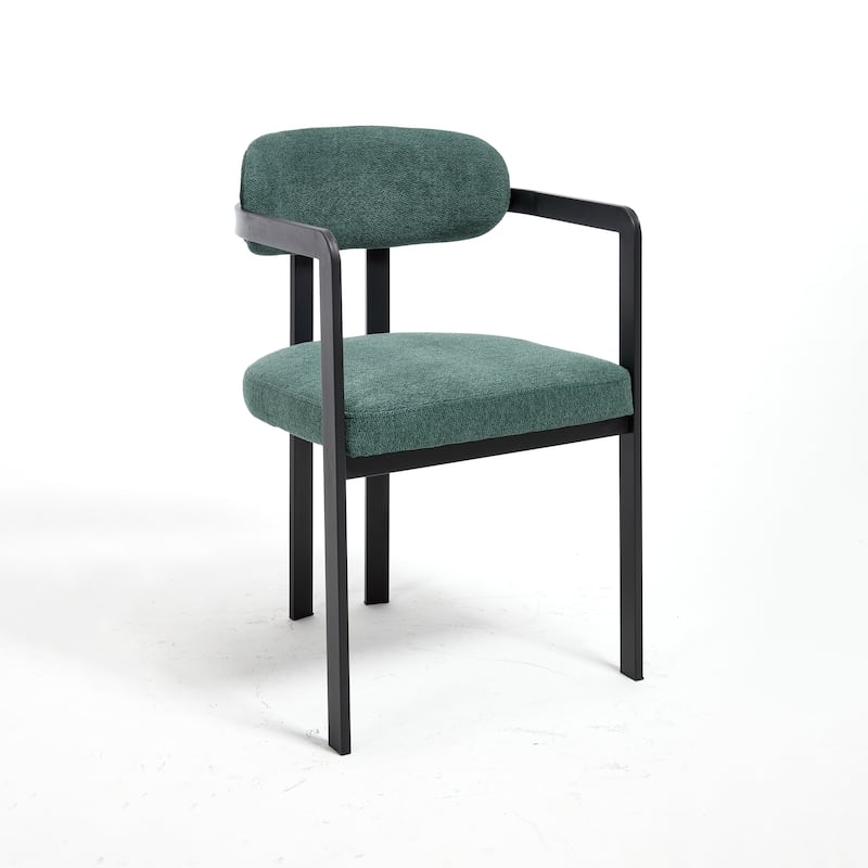 Modern Dining Room Chairs Set of 2, Mid-Century Upholstered Boucle Kitchen Dining Chairs With Black Metal Legs