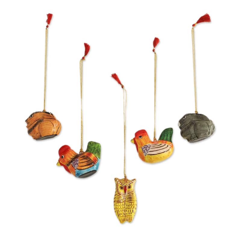 Novica Handmade Animal Harmony Papier Mache Ornaments (Set Of 5)