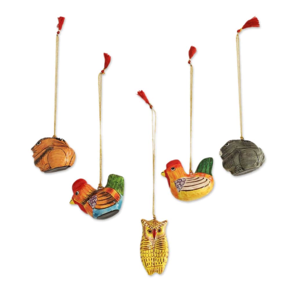 Novica Handmade Animal Harmony Papier Mache Ornaments (Set Of 5)
