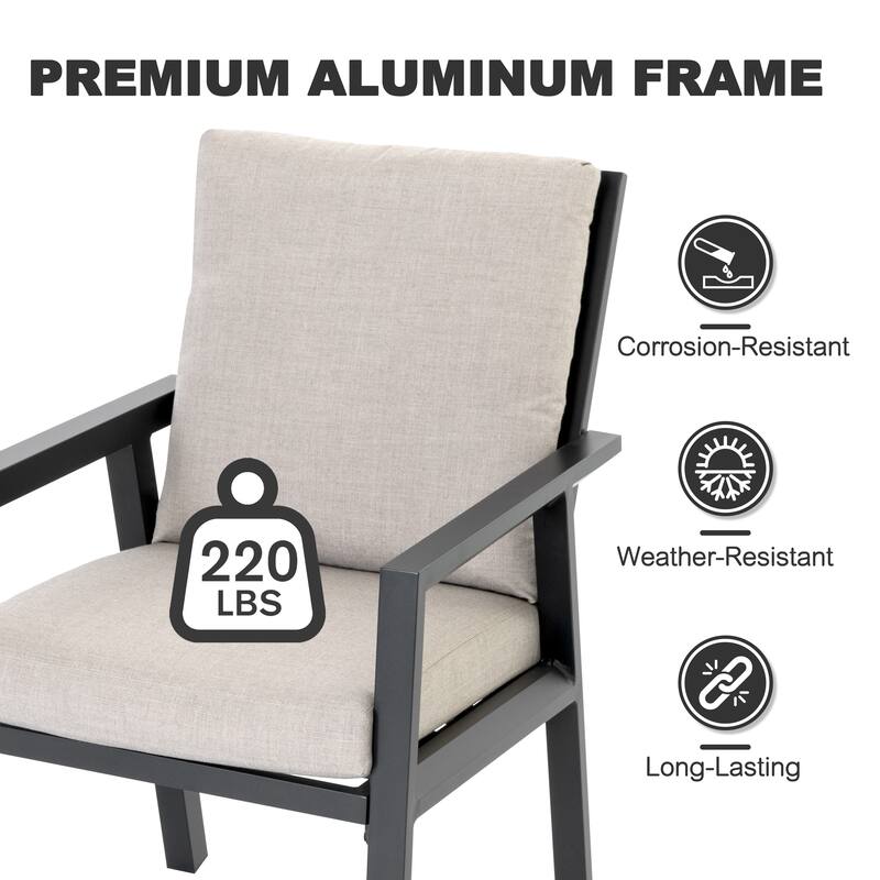 Outdoor 4-Piece Aluminum Dining Chairs with Gray Cushions