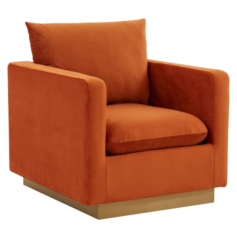 Nervo Velvet Modern Single Seater Sofa, Accent Arm Chair with Gold Stainless Steel Square Base for Living Room & Bedroom - 32.67 - Orange Marmalade