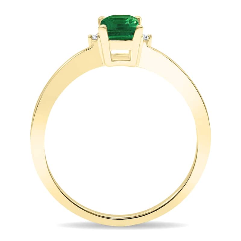 Women's Emerald Cut Emerald and Diamond Classic Band in 10K Yellow Gold