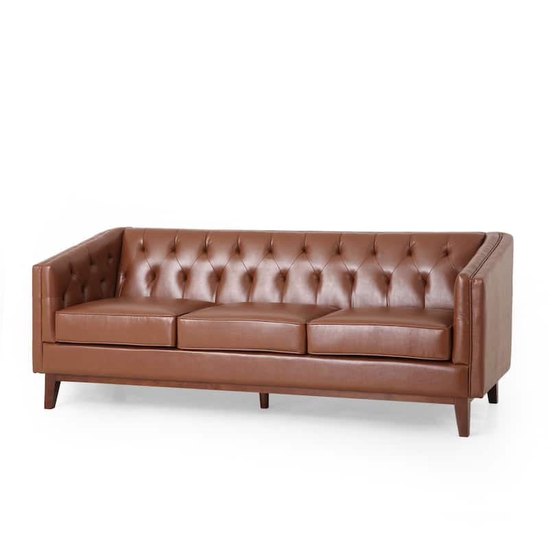 81" Faux Leather 3-Seat Couch Sofa, Wood Frame Loveseat with Armrests, Small Space Couches for Living Room, Office