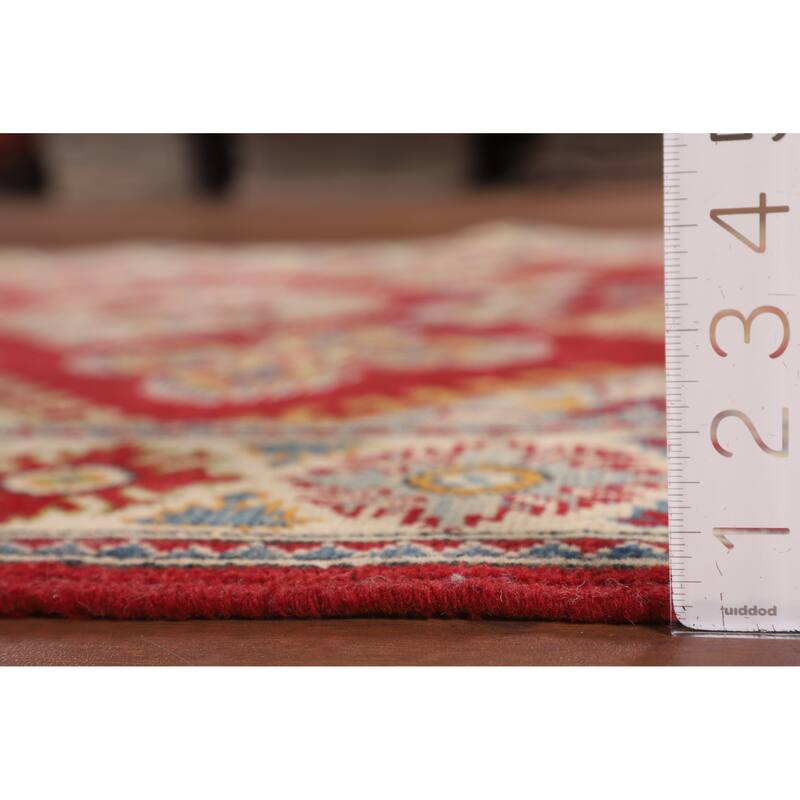 Geometric Red Kazak Oriental Area Rug Bedroom Hand-Knotted Wool Carpet - 5'1" x 6'7"