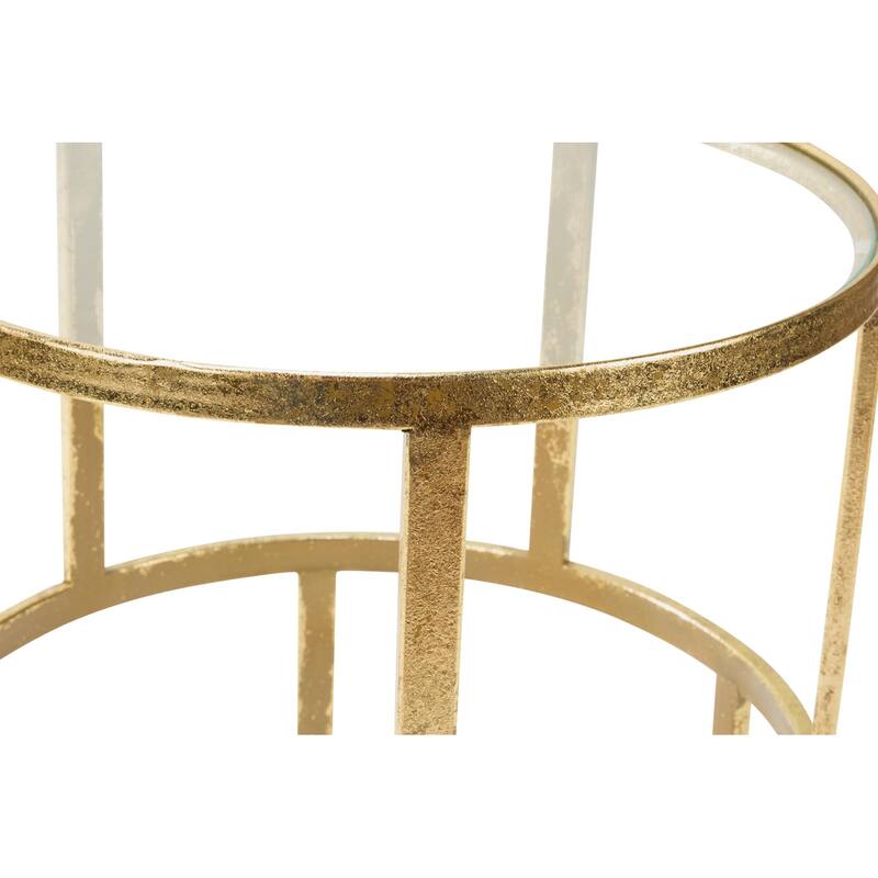 2 Piece Gold Metal Accent Tables with Glass Top