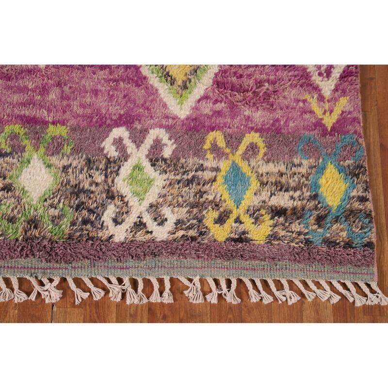 Purple Moroccan Oriental Area Rug Handmade Wool Carpet - 6'0" x 9'9"