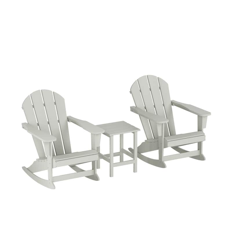 Polytrends Laguna 3-Piece Poly Adirondack Rocking Chairs and Side Table Set - Sand