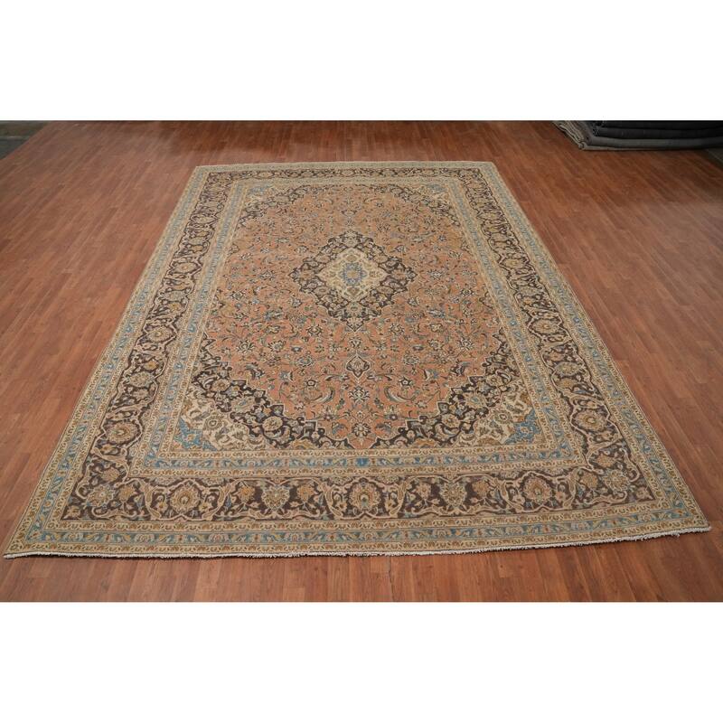 Hand Knotted Oriental 100% Wool Carpet Traditional Floral Oranges & Rust Kashan Area Rug - 12' 11'' X 9' 6''
