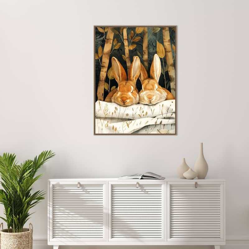 Sleepy Bunny Forest by Justyna Jaszke Framed Canvas Wall Art