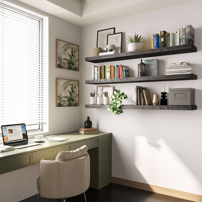 Wallniture Bois Wood Board 60" Long, 10'' Deep, 2" Thick, Hidden Bracket Shelf for Wall, Floating Bookshelf, Special Walnut, 1Pc