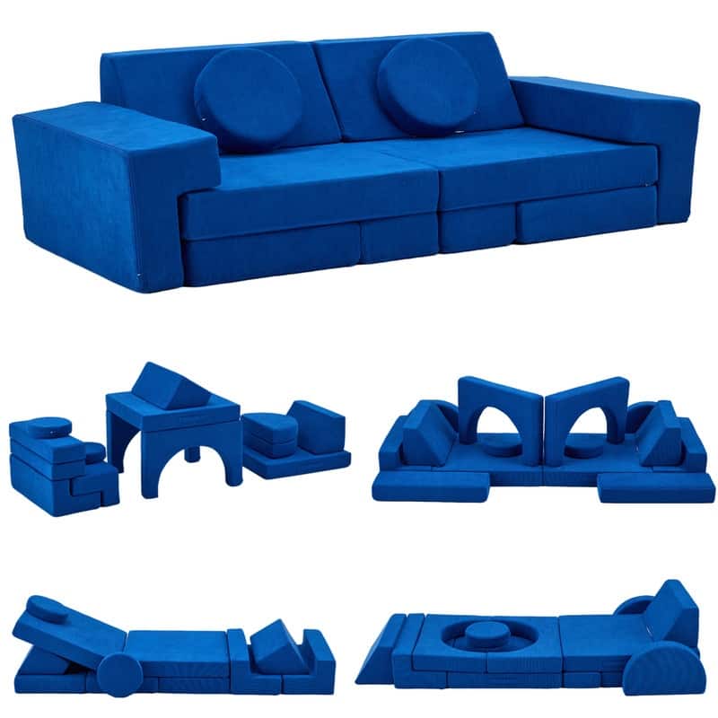 14PCS Fold Out Kids Couch Modular Kids Couch For Playroom - Blue